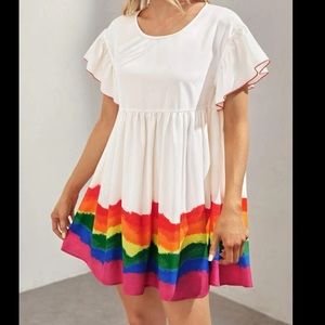COLOR BLOCK BUTTERFLY SLEEVE DRESS